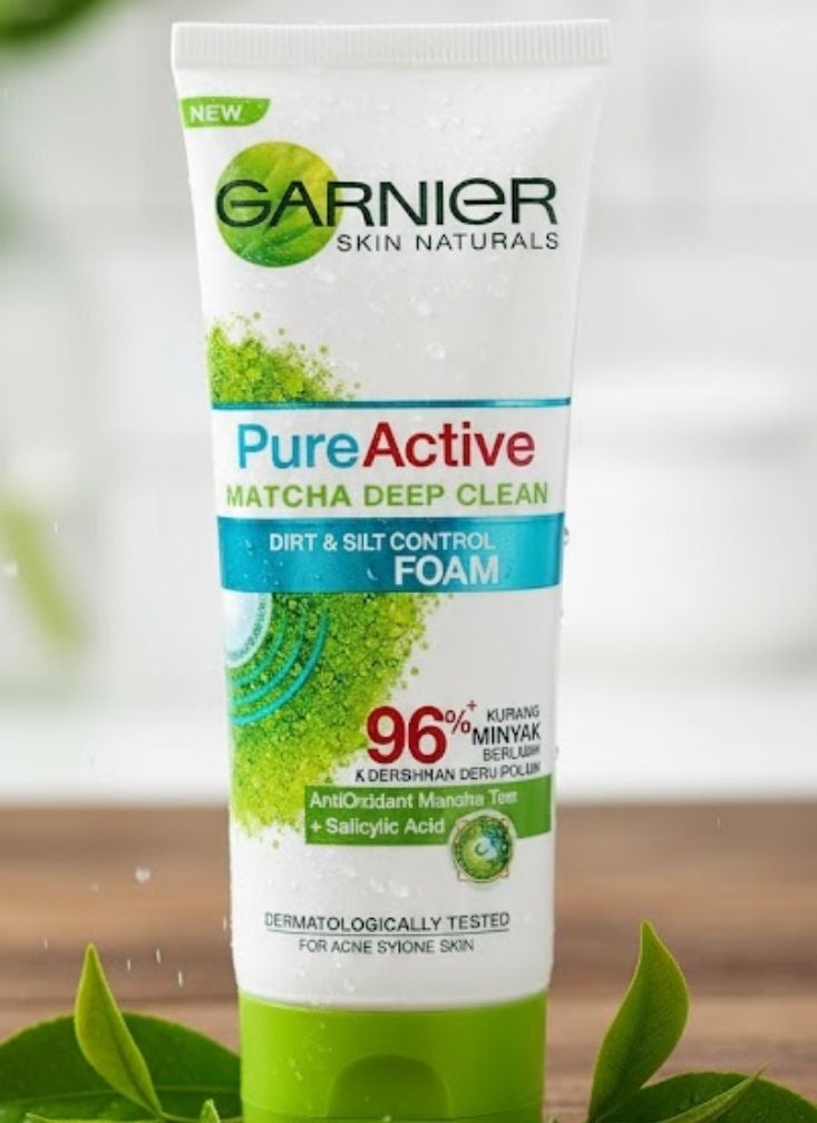 Pure Active غسول الوجه الرغوي غارنييه بيور أكتيف ماتشا ديب كلين للبشرة الدهنية والمعرضة لحب الشباب - Image 2